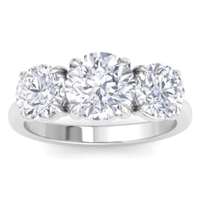 4 Carat Round Lab Grown Diamond Three Stone Engagement Ring In 14K White Gold