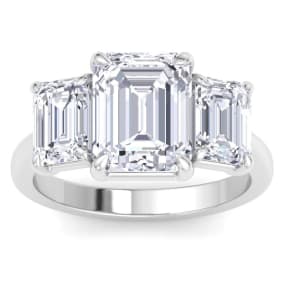 5 Carat Emerald Cut Lab Grown Diamond Three Stone Engagement Ring In 14K White Gold