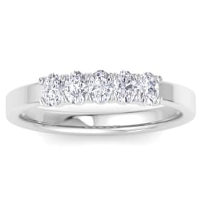 1/2 Carat Oval Shape Lab Grown Diamond Five Stone Engagement Ring In 14K White Gold