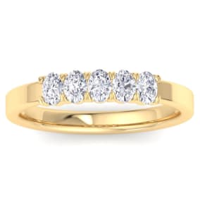 1/2 Carat Oval Shape Lab Grown Diamond Five Stone Engagement Ring In 14K Yellow Gold