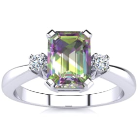 2 1/2 Carat Octagon Shape Mystic Topaz and Diamond Ring In Sterling Silver