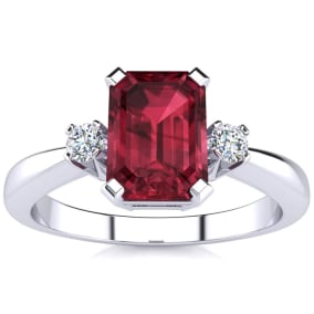 2 1/2 Carat Octagon Shape Garnet and Diamond Ring In Sterling Silver