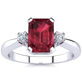 Garnet Ring: 2 1/2 Carat Octagon Shape Garnet and Diamond Ring In Sterling Silver