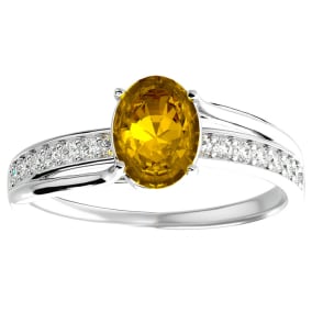 Citrine Ring: 1 1/2 Carat Oval Shape Citrine and Diamond Ring In Sterling Silver