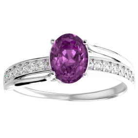 1 1/2 Carat Oval Shape Created Pink Sapphire and Diamond Ring In Sterling Silver