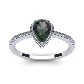 1 Carat Pear Shape Mystic Topaz and Halo Diamond Ring In Sterling Silver