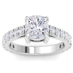 3 Carat Cushion Cut Lab Grown Diamond Classic Engagement Ring In 14K White Gold