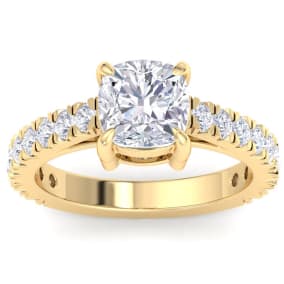 3 Carat Cushion Cut Lab Grown Diamond Classic Engagement Ring In 14K Yellow Gold