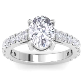 3 Carat Oval Shape Lab Grown Diamond Classic Engagement Ring In 14K White Gold
