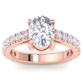 3 Carat Oval Shape Lab Grown Diamond Classic Engagement Ring In 14K Rose Gold