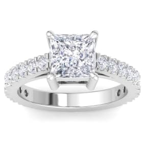 3 Carat Princess Cut Lab Grown Diamond Classic Engagement Ring In 14K White Gold