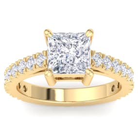 3 Carat Princess Cut Lab Grown Diamond Classic Engagement Ring In 14K Yellow Gold