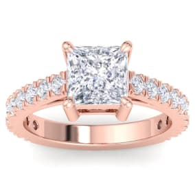 3 Carat Princess Cut Lab Grown Diamond Classic Engagement Ring In 14K Rose Gold