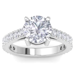 3 Carat Round Lab Grown Diamond Classic Engagement Ring In 14K White Gold