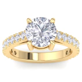 3 Carat Round Lab Grown Diamond Classic Engagement Ring In 14K Yellow Gold
