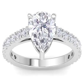 3 Carat Pear Shape Lab Grown Diamond Classic Engagement Ring In 14K White Gold