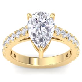 3 Carat Pear Shape Lab Grown Diamond Classic Engagement Ring In 14K Yellow Gold