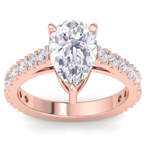3 Carat Pear Shape Lab Grown Diamond Classic Engagement Ring In 14K Rose Gold