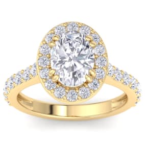 3 Carat Oval Shape Lab Grown Diamond Halo Engagement Ring In 14K Yellow Gold