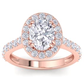 3 Carat Oval Shape Lab Grown Diamond Halo Engagement Ring In 14K Rose Gold