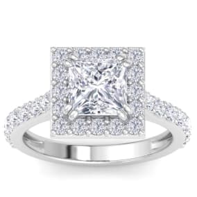 3 Carat Princess Cut Lab Grown Diamond Halo Engagement Ring In 14K White Gold