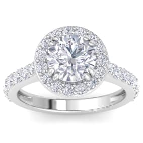 3 Carat Round Lab Grown Diamond Halo Engagement Ring In 14K White Gold