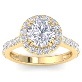 3 Carat Round Lab Grown Diamond Halo Engagement Ring In 14K Yellow Gold