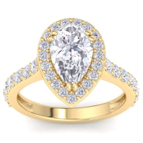 3 Carat Pear Shape Lab Grown Diamond Halo Engagement Ring In 14K Yellow Gold