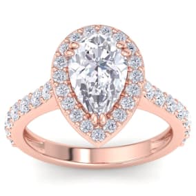 3 Carat Pear Shape Lab Grown Diamond Halo Engagement Ring In 14K Rose Gold