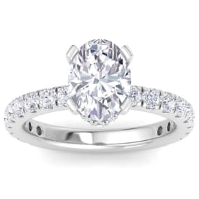 3 Carat Oval Shape Lab Grown Diamond Hidden Halo Engagement Ring In 14K White Gold