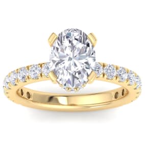 3 Carat Oval Shape Lab Grown Diamond Hidden Halo Engagement Ring In 14K Yellow Gold