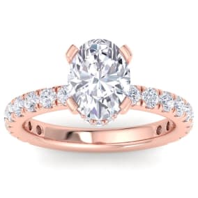 3 Carat Oval Shape Lab Grown Diamond Hidden Halo Engagement Ring In 14K Rose Gold