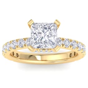 3 Carat Princess Cut Lab Grown Diamond Hidden Halo Engagement Ring In 14K Yellow Gold