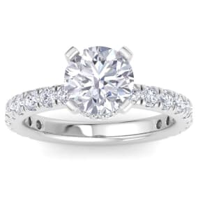 3 Carat Round Lab Grown Diamond Hidden Halo Engagement Ring In 14K White Gold