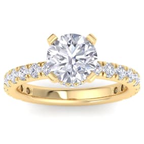 3 Carat Round Lab Grown Diamond Hidden Halo Engagement Ring In 14K Yellow Gold