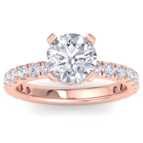 3 Carat Round Lab Grown Diamond Hidden Halo Engagement Ring In 14K Rose Gold