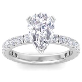 3 Carat Pear Shape Lab Grown Diamond Hidden Halo Engagement Ring In 14K White Gold