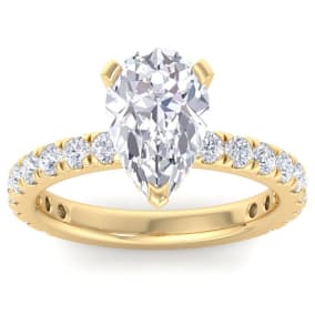 3 Carat Pear Shape Lab Grown Diamond Hidden Halo Engagement Ring In 14K Yellow Gold