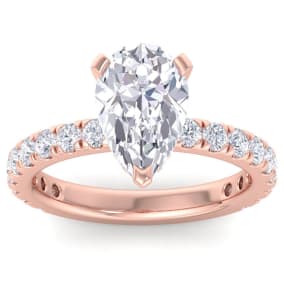 3 Carat Pear Shape Lab Grown Diamond Hidden Halo Engagement Ring In 14K Rose Gold