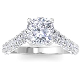 3 Carat Cushion Cut Lab Grown Diamond Curved Engagement Ring In 14K White Gold