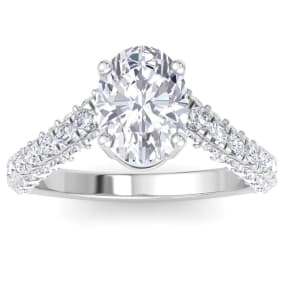 3 Carat Oval Shape Lab Grown Diamond Curved Engagement Ring In 14K White Gold