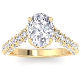 3 Carat Oval Shape Lab Grown Diamond Curved Engagement Ring In 14K Yellow Gold