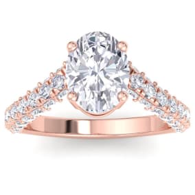 3 Carat Oval Shape Lab Grown Diamond Curved Engagement Ring In 14K Rose Gold