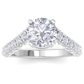 3 Carat Round Lab Grown Diamond Curved Engagement Ring In 14K White Gold