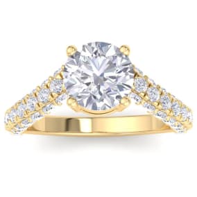 3 Carat Round Lab Grown Diamond Curved Engagement Ring In 14K Yellow Gold