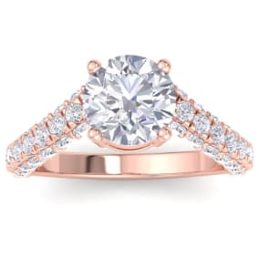 3 Carat Round Lab Grown Diamond Curved Engagement Ring In 14K Rose Gold