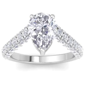 3 Carat Pear Shape Lab Grown Diamond Curved Engagement Ring In 14K White Gold
