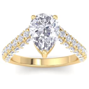 3 Carat Pear Shape Lab Grown Diamond Curved Engagement Ring In 14K Yellow Gold