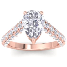 3 Carat Pear Shape Lab Grown Diamond Curved Engagement Ring In 14K Rose Gold