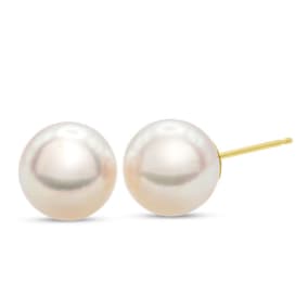 Pearl Stud Earrings With 8MM AA Japanese Akoya Pearls In 14 Karat Yellow Gold